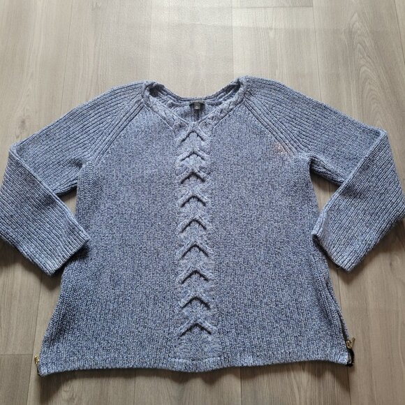 Talbots Womens XL Blue Cable Knit Sweater V-Neck Long Sleeve Cotton & Wool Blend - Picture 4 of 10